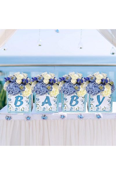 Sunbeauty Set of 4 Sunbeauty flower arrangement boxes, cardboard, white/blue/green, 18 x 18 x 18 cm