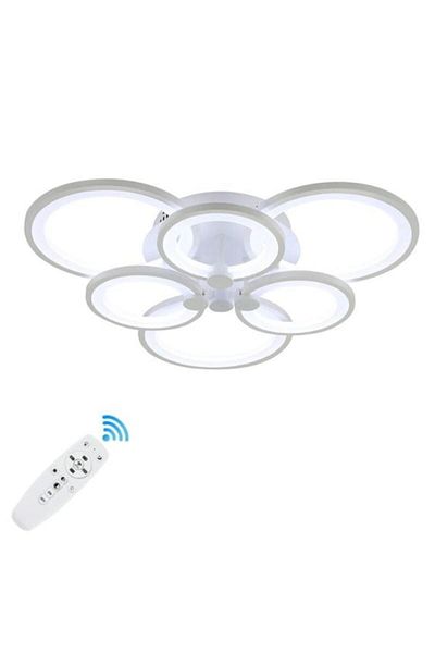luminastar Lustra LED, 120W, 6 cercuri, alb, telecomanda, lumina rece/calda/neutra