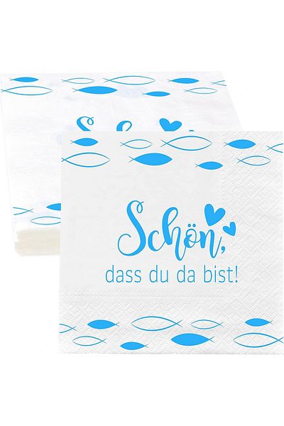 Faccito Set of 2 packs of Faccito Baptism napkins, paper, white/blue, 33 x 33 cm