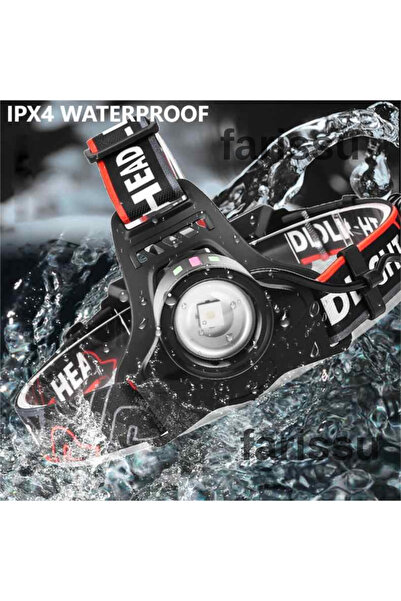 farissu 30W Gücünde Şarjlı Kafa Lambası – 2000 Lümen, Zoom Odaklı, 4 Mod, Su Geçirmez