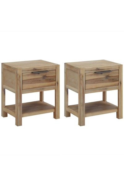 vidaxl طاولات جانبية مع أدراج قطعتين 40x30x48 سم من خشب الأكاسيا الصلب