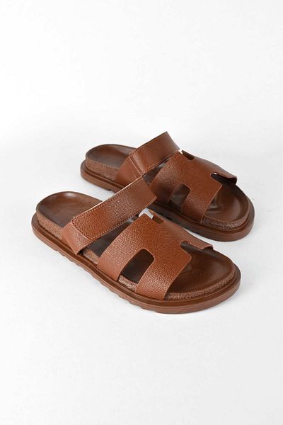 birizmoda Women's Open Front Velcro Comfortable Poly Sole Daily Slippers - Tan