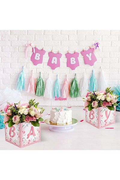 Sunbeauty Set of 4 boxes for flower arrangements Sunbeauty, cardboard, white/pink/green, 18 x 18 x 18 cm