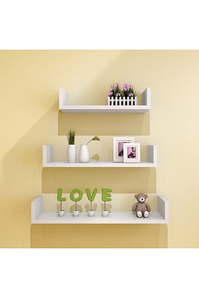 fulina 3-Piece DIY U-Style Home BookShelf,Easy to Assemble Floating Wall Mounted Shelf, Wood White