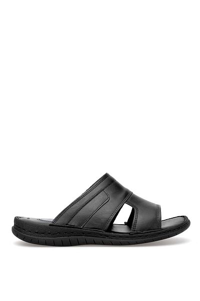 Ayakkabı Fuarı Elite Sledu5074C Men's Genuine Leather Flat Slippers Black