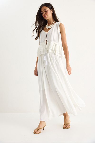 Bianco Lucci بلوزة نسائية بتفاصيل فستو وتنورة مبطنة بخصر مطاطي طقم Gofre 25S1-8003 60283416