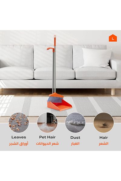 rexa Windproof Soft Brush Broom Set – Extra Long Stainless Steel Handle, Non-Stick Hair Dustpan
