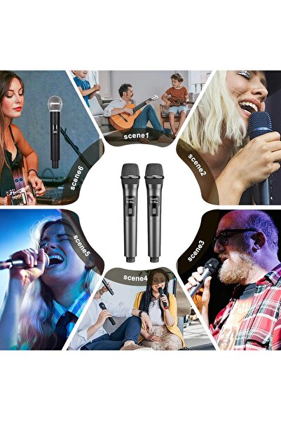 GÜMRÜK BEY Şarj Edilebilir Alıcılı Kablosuz Mikrofon 2li Seti Karaoke Düğün Parti Konferans Vokaller İçin Uygun