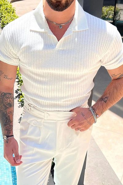 LC Waikiki Lc Waiki Polo Collar Short Sleeve Striped Men's Summer Knitwear T-Shirt