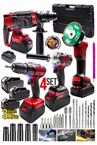 HALL BREATHE Şarjlı Darbeli 4'lü Set 125mm Taşlama, Matkap, Somun Sökme Hediye