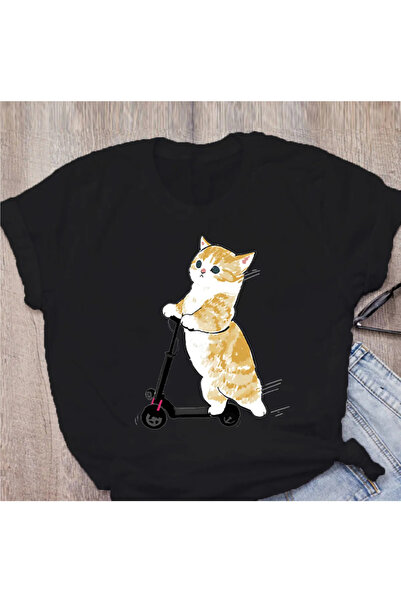 donamod Γυναικείο μπλουζάκι με αστεία στάμπα με χαριτωμένη γάτα