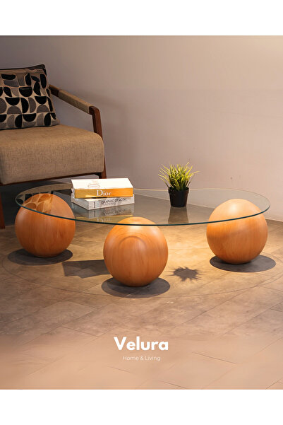 Velura Home & Living Modern Orta Sehpa & Küre Sehpa & Top Sehpa & Şeffaf Fasu...