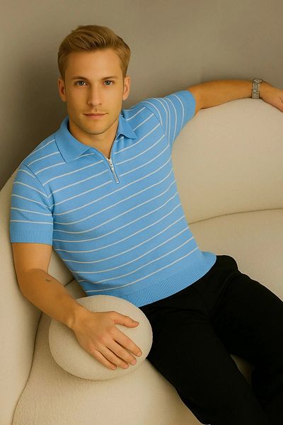 LC Waikiki Lc Waiki Men's Short Sleeve Striped Half Zip Detail T-Shirt / T-Shirt Father's Day Gift