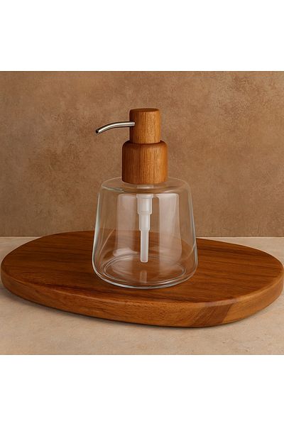 NESS HOME Bathroom Kitchen Countertop Liquid Soap Dispenser - Glass Soap Dispenser with Acacia Lid