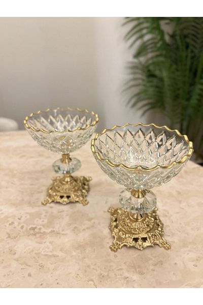 PONCİKPAZAR 6 Pieces of Zamak Footed Gold Ice Cream Bowl & Treat Karen