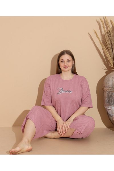 Intisimo Women's Pajamas, Three Quarters, Cotton, Beautiful, Large Size, Powder Pink - 4xl
