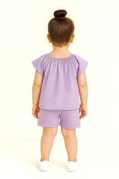 gigigiyim Palm Patterned Girl's Suit with Button Detail on the Front Lilac