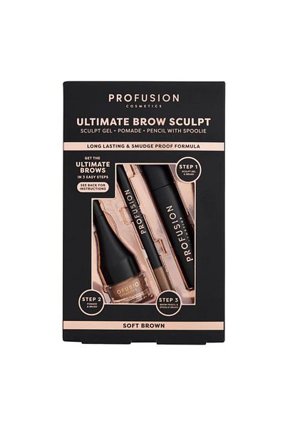 PROFUSION COSMETICS Kit Ultimate Brow Sculpt pentru sculptarea sprâncenelor, maro deschis, Profusion Cosmetics, 3 articole