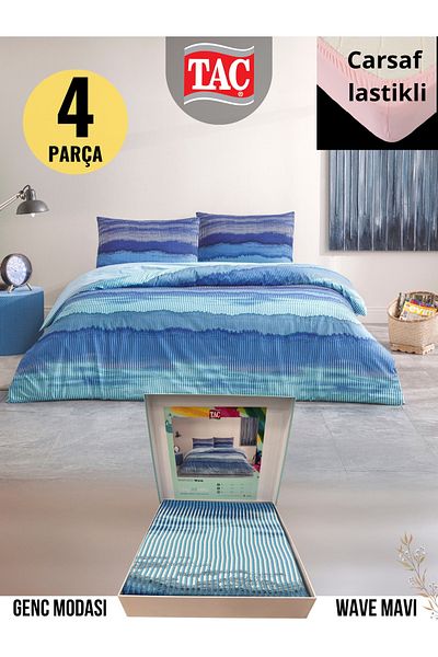 Taç Wave Blue Ranforce Young Fashion Double Duvet Cover Set