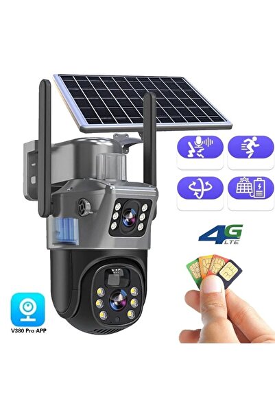 stuffix Cameră de supraveghere 4K - Cartelă SIM 4G - Lentile duble, panou solar, 360°