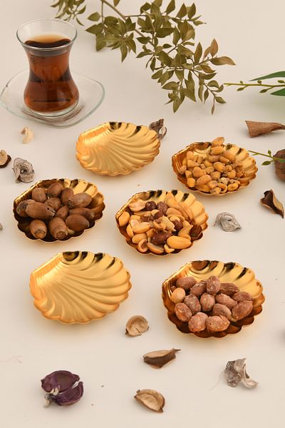 AKSESUAR EVRENİ Ulver's Gold Set of 6 Sugar Bowl Turkish Delight Bowl Snack Bowl Coffee Side Presentation Bowl Decorative Bowl with Handles