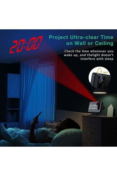 COOYA Projection Alarm Clock,Radio Digital Alarm Clock, 7.4 Large Mirror LED Display Smart Clock