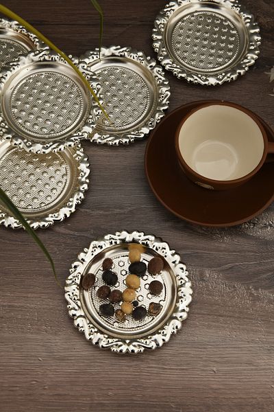 AKSESUAR EVRENİ Velis's Silver Set of 6 Sugar Bowl Turkish Delight Bowl Snack Bowl Coffee Side Presentation Bowl Decorative Dot Bowl