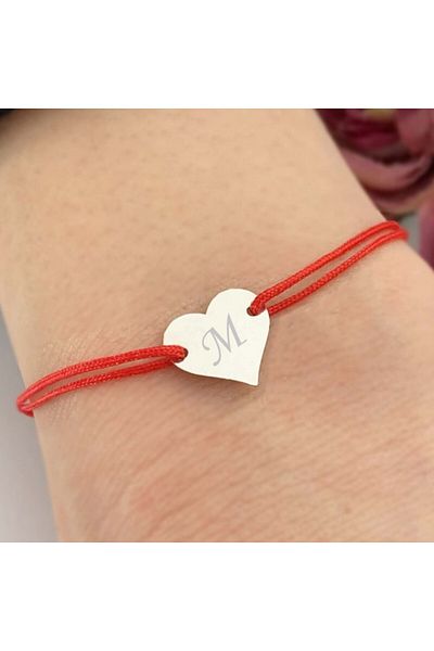 dalimag Adjustable bracelet, red string, with silver heart, engraved with your letter