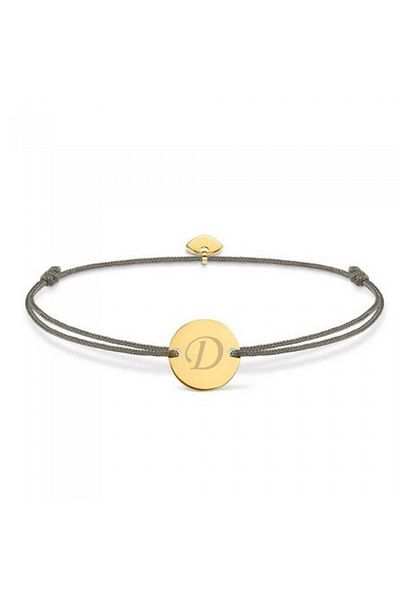 dalimag Adjustable bracelet, with round coin and heart, gold, engraved letter D, gray cord