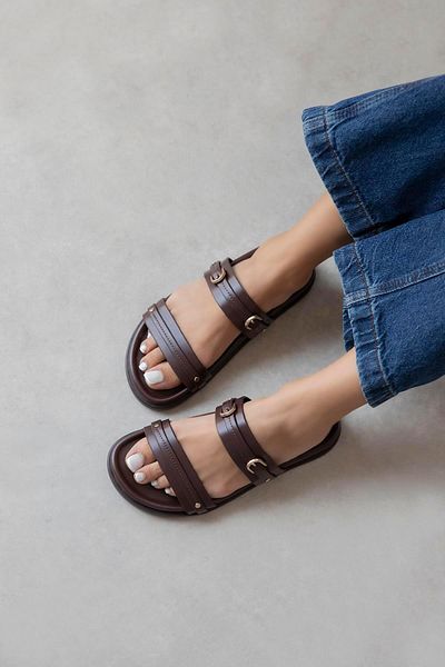 STRASWANS Cistra Women's Daily Comfort Leather Slippers Brown