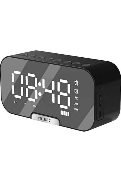 COOYA Digital Mirror Surface Alarm Clock With BT Speaker And FM Radio for Home Black 13.9 x 4.5 x 6.8cm