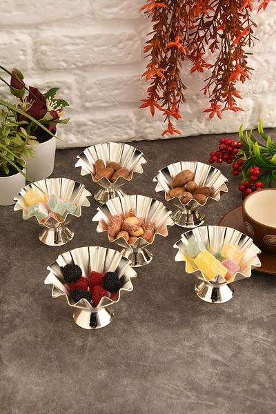 AKSESUAR EVRENİ Zano's Silver Set of 6 Sugar Bowl Turkish Delight Bowl Snack Bowl Coffee Side Presentation Bowl Decorative Bowl