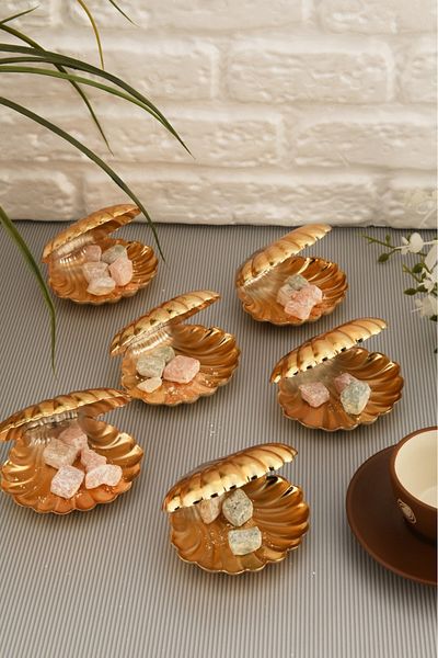 AKSESUAR EVRENİ Brano's Gold Set of 6 Sugar Bowl Turkish Delight Bowl Snack Bowl Coffee Side Presentation Bowl Decorative Special Bowl with Lid