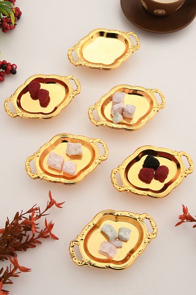 AKSESUAR EVRENİ Viola's Gold Set of 6 Sugar Bowl Turkish Delight Bowl Snack Bowl Coffee Side Serving Bowl Decorative Bowl with Handles