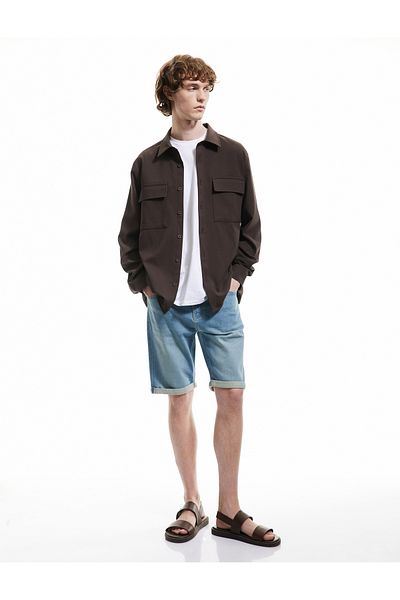 Koton Folded Leg Bermuda Slim Fit Denim Shorts