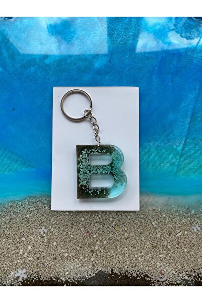 Yopoksi Desing سلسلة مفاتيح بتصميم خاص بتأثير البحر من الإيبوكسي على شكل حرف B