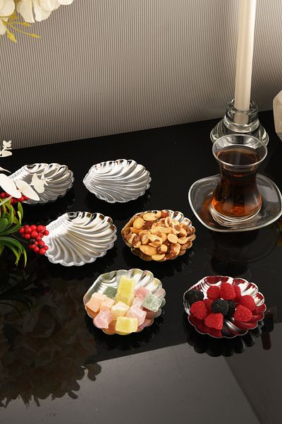 AKSESUAR EVRENİ Ulver's Silver Set of 6 Sugar Bowl Turkish Delight Bowl Snack Bowl Coffee Side Presentation Bowl Decorative Bowl with Handles