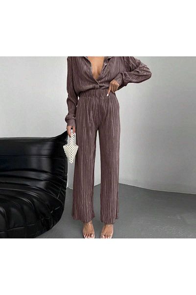 SERBA Pilese Elastic High Waist Loose Leg Women's Pants