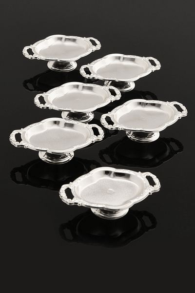AKSESUAR EVRENİ Viola's Silver Set of 6 Sugar Bowl Turkish Delight Bowl Snack Bowl Coffee Side Presentation Bowl Decorative Bowl with Handles