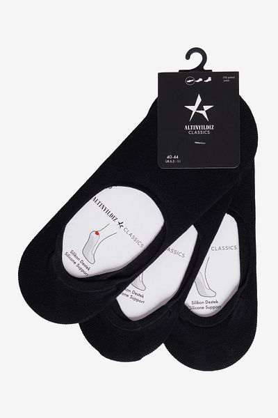 ALTINYILDIZ CLASSICS Men's Black Silicone Supported 3 Pack Ballerina Socks