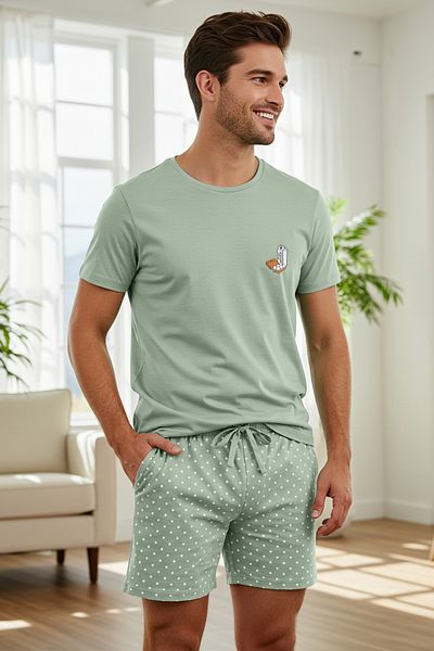Trendyol Collection Σετ πιτζάμες με στάμπα μέντας πουά με κανονική εφαρμογή - TMNSS25PT00024