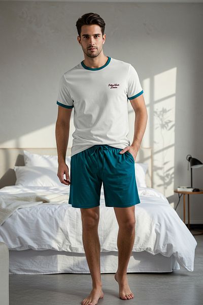 Trendyol Collection Ecru smaragdově zelená vyšívaná sada pyžama Regular Fit s pletenými šortkami - TMNSS25PT00026
