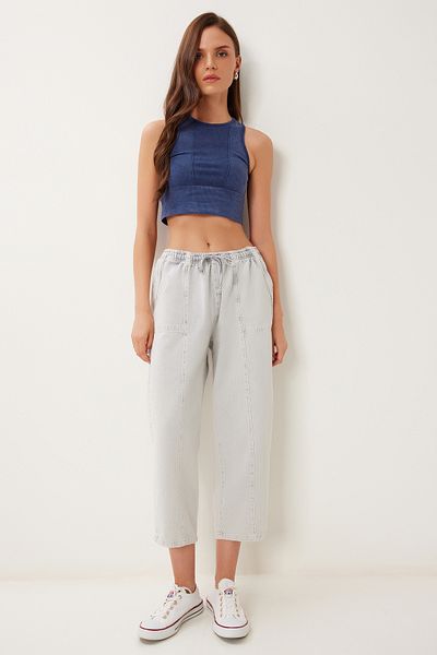 Happiness İstanbul Women's Gray Capri Casual Gabardine Trousers Gp00019