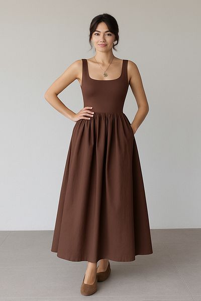 Trendyol Collection Brown Waist Opening Woven Maxi Dress Twoss25El00868