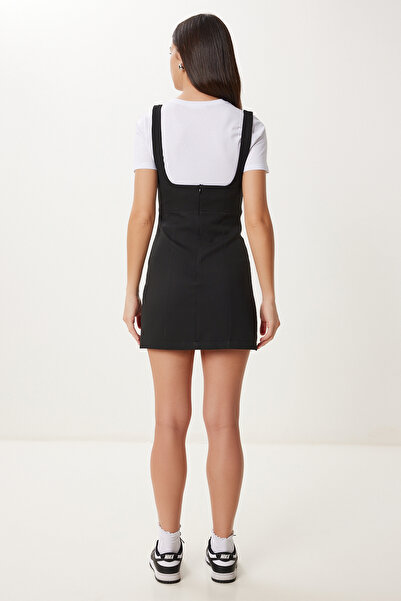 Happiness İstanbul Kadın Siyah Beyaz T-Shirt Detaylı Kontrast Renkli Mini Dokuma Elbise MX00225