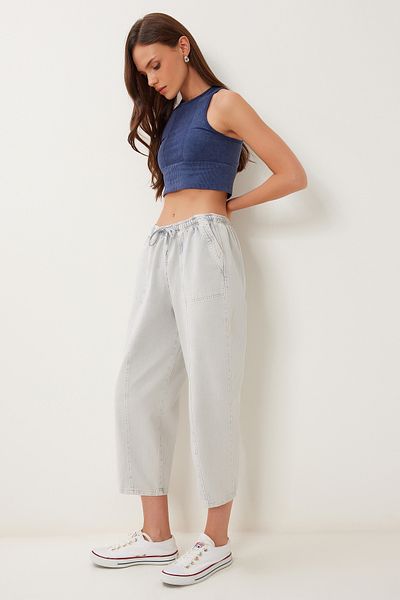 Happiness İstanbul Women's Gray Capri Casual Gabardine Trousers Gp00019
