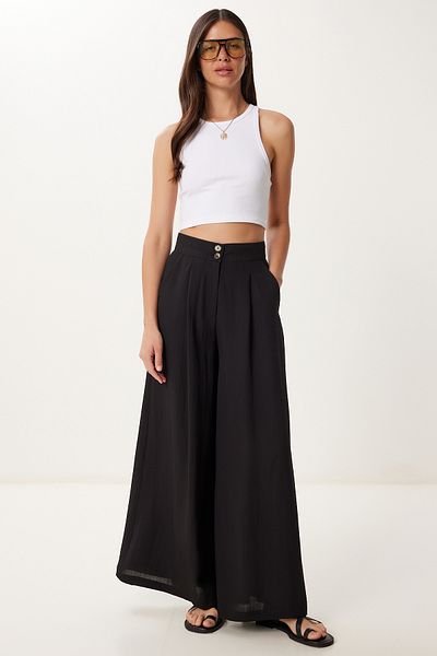 Happiness İstanbul Women's Black Wide Leg Draped Woven Trousers Mx00223