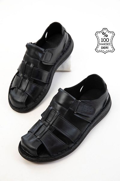 SOHO Black Genuine Leather Men's Sandals 20714