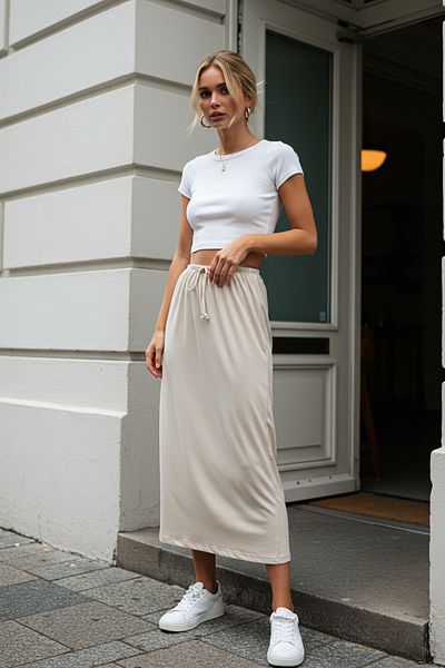 Trendyol Collection Flexible Maxi Skirt with Keys and Detail, Stone Soft - Twoss25Et00069
