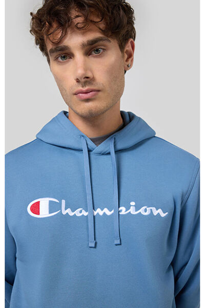 Champion Script Shop Hooded Sweatshirt Mavi Erkek Kapüşonlu Sweatshirt-220253-BS099